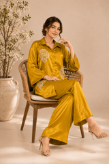 Embroidered Shirt & Farshi Shalwar Co-ord Set – Mustard