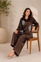 Embroidered Shirt & Farshi Shalwar Co-ord Set – Brown
