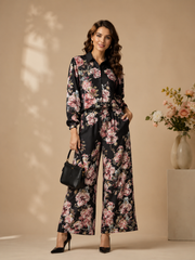 Rose Petal Black Floral Digital Print 2-Piece Set