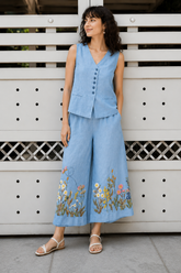 Flower Embroidery Cord Set (Top + Bottom)