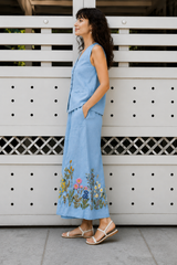 Flower Embroidery Cord Set (Top + Bottom)