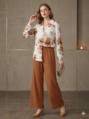 2-Piece Floral Print Shirt and Wide-Leg Cord Set