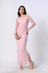 Mesh Square Neck Ruched One Piece Dress