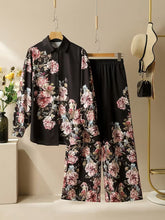 Rose Petal Black Floral Digital Print 2-Piece Set