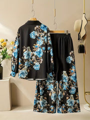 Rose Petal Blue Floral Digital Print 2-Piece Set
