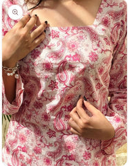 Women's Printed Straight Sleeveless Square Neck Flared Short Kurti for Women & Girls ā Pink & White Designer Kurti