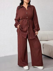 Textured Crinkle-Finish Tunic & Wide Leg Trouser Duo