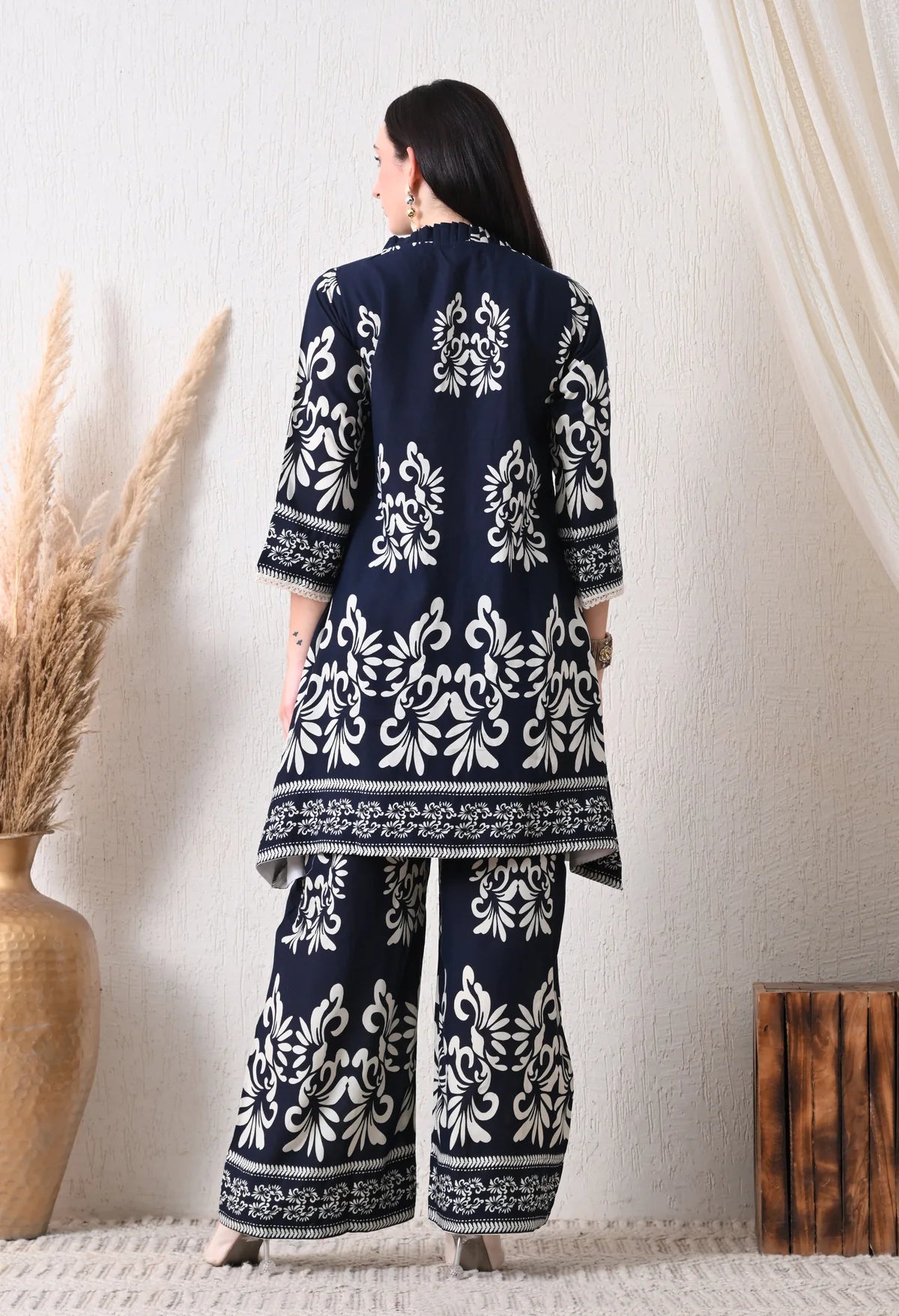 Rivayat Navy Noor Pure Cotton Floral Printed Co-ord Set | Elegant Casual Wear