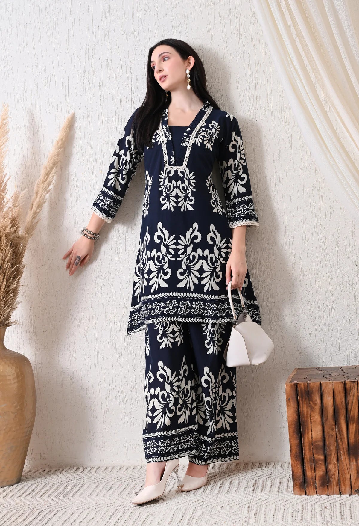 Rivayat Navy Noor Pure Cotton Floral Printed Co-ord Set | Elegant Casual Wear