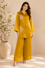 Embroidered Shirt & Farshi Shalwar Co-ord Set – Mustard