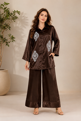 Embroidered Shirt & Farshi Shalwar Co-ord Set – Brown