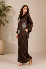 Embroidered Shirt & Farshi Shalwar Co-ord Set – Brown