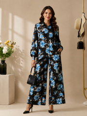 Rose Petal Blue Floral Digital Print 2-Piece Set