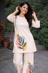 Rivayat Leaf Print Co-Ord Set (Off White)