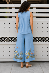 Flower Embroidery Cord Set (Top + Bottom)