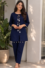 Rivayat Meher Tassel Detail Co-Ord Set [Navy Blue]