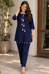 Rivayat Meher Tassel Detail Co-Ord Set [Navy Blue]