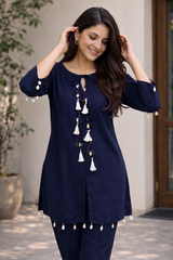 Rivayat Meher Tassel Detail Co-Ord Set [Navy Blue]