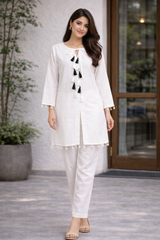 Rivayat Meher Tassel Detail Co-Ord Set [White]