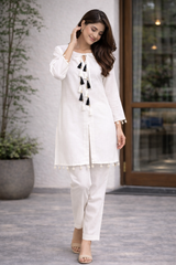 Rivayat Meher Tassel Detail Co-Ord Set [White]