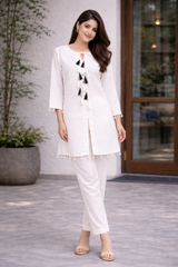 Rivayat Meher Tassel Detail Co-Ord Set [White]
