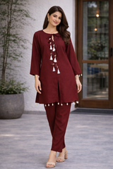 Rivayat Meher Tassel Detail Co-Ord Set [Maroom]