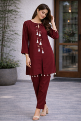 Rivayat Meher Tassel Detail Co-Ord Set [Maroom]