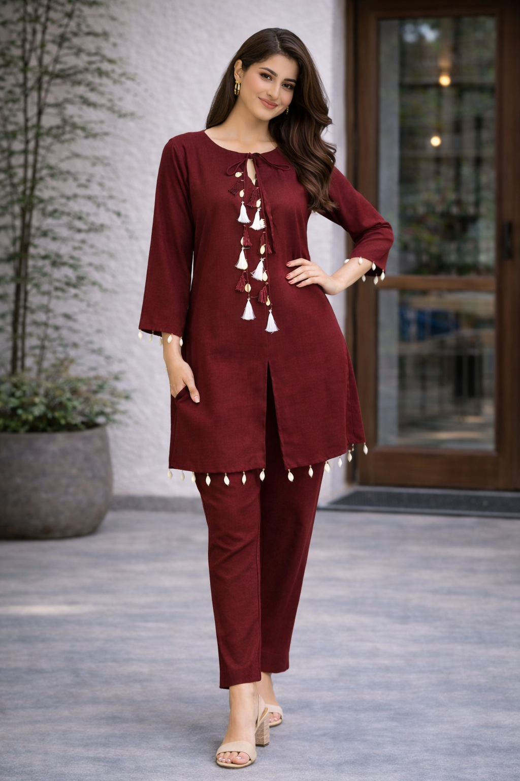 Maroon Elegant Look Cord-Set