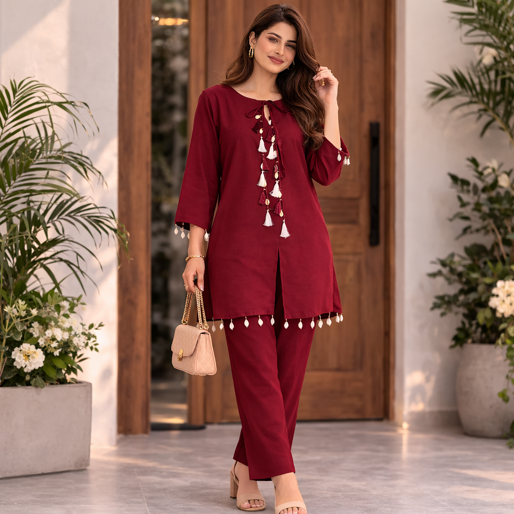 Maroon Elegant Look Cord-Set