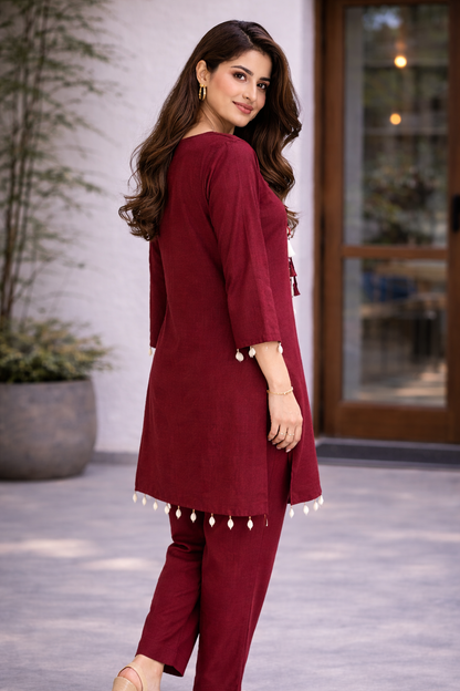 Maroon Elegant Look Cord-Set