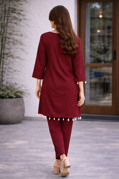 Maroon Elegant Look Cord-Set