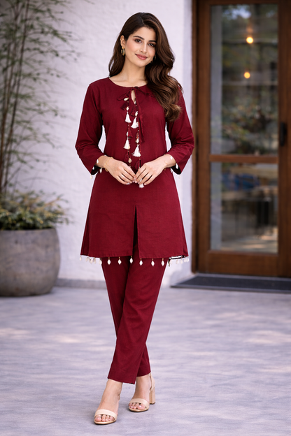 Maroon Elegant Look Cord-Set
