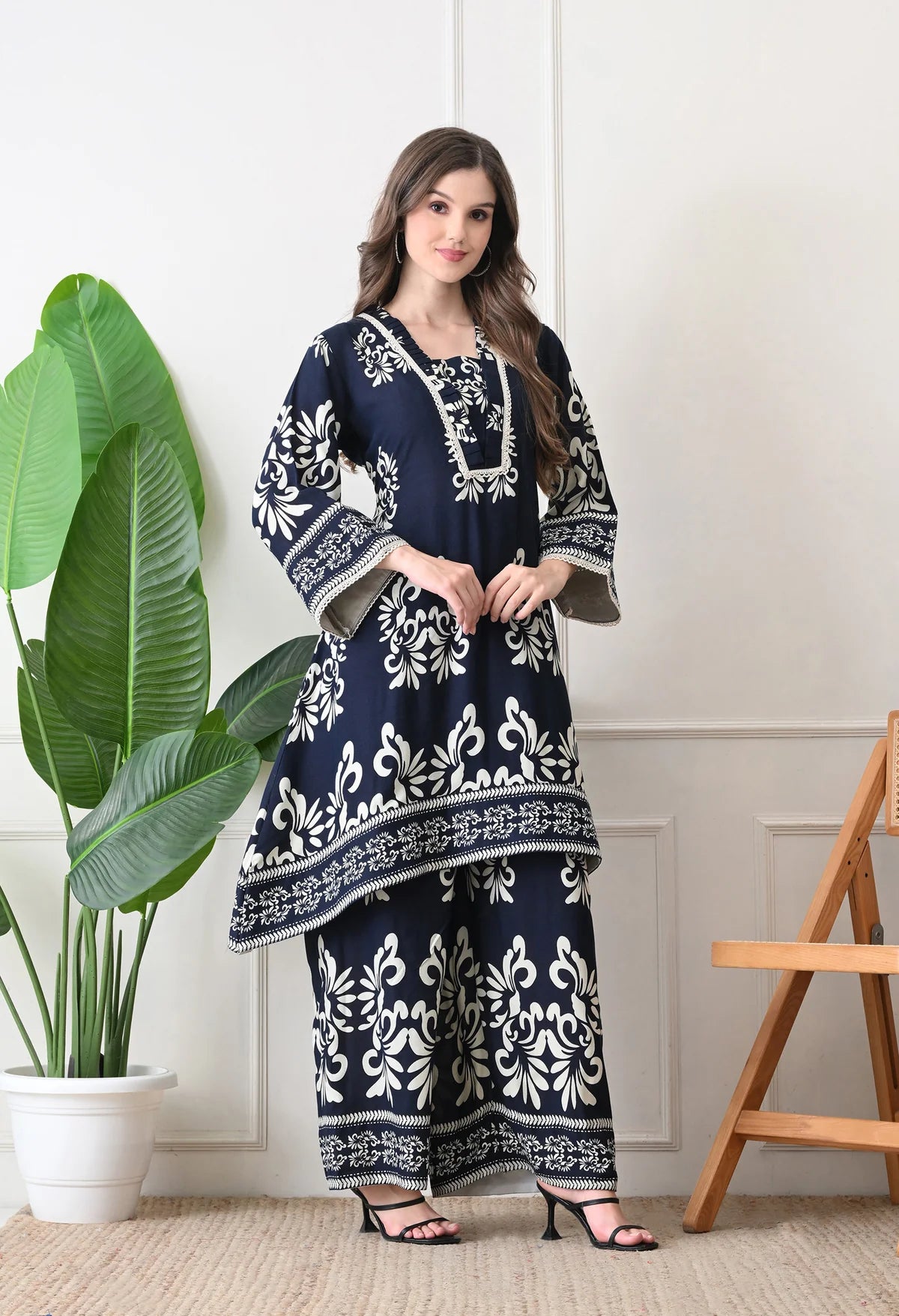 Rivayat Navy Noor Pure Cotton Floral Printed Co-ord Set | Elegant Casual Wear