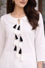 Rivayat Meher Tassel Detail Co-Ord Set [White]