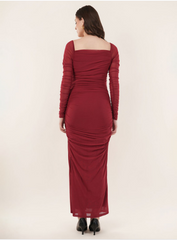 Mesh Square Neck Ruched One Piece Dress