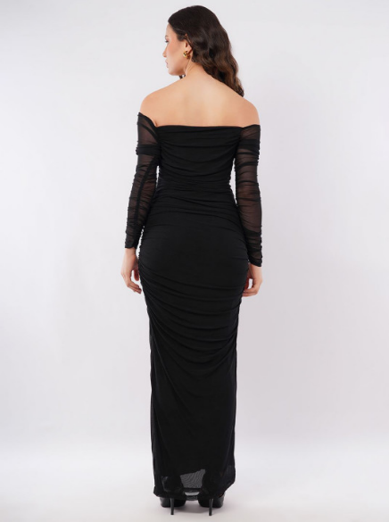 Mesh Square Neck Ruched One Piece Dress