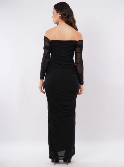 Mesh Square Neck Ruched One Piece Dress