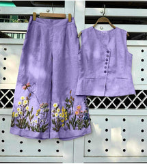Flower Embroidery Cord Set (Top + Bottom)