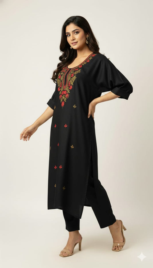 Stylish Embroidered Straight Kurti Set