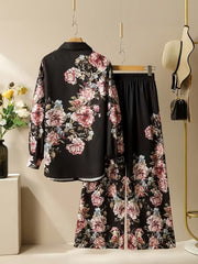 Rose Petal Black Floral Digital Print 2-Piece Set
