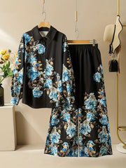 Rose Petal Blue Floral Digital Print 2-Piece Set
