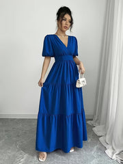 V-Neck Puff Sleeve Empire Waist Dress