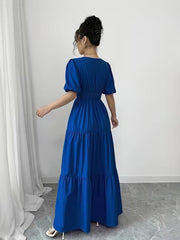 V-Neck Puff Sleeve Empire Waist Dress