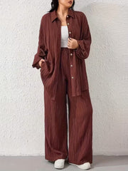 Textured Crinkle-Finish Tunic & Wide Leg Trouser Duo