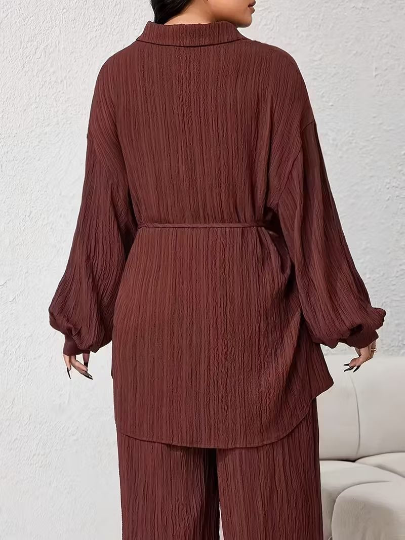 Textured Crinkle-Finish Tunic & Wide Leg Trouser Duo