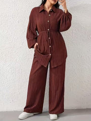 Textured Crinkle-Finish Tunic & Wide Leg Trouser Duo