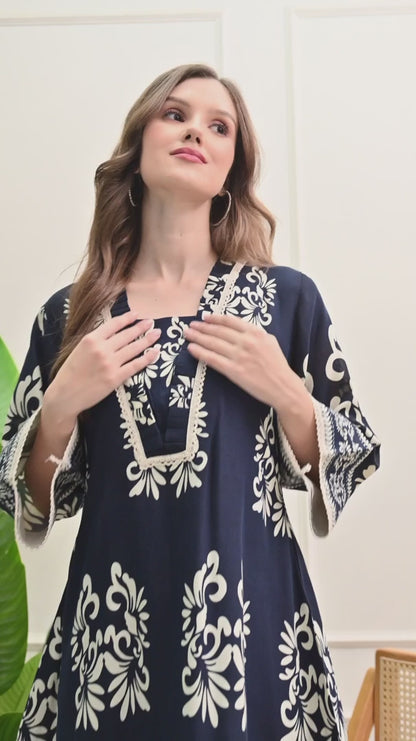 Rivayat Navy Noor Pure Cotton Floral Printed Co-ord Set | Elegant Casual Wear